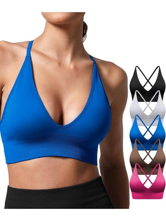 Other - V Neck Adjustable Spaghetti Strap Sports Bra, Padded Criss Cross Longline Yoga